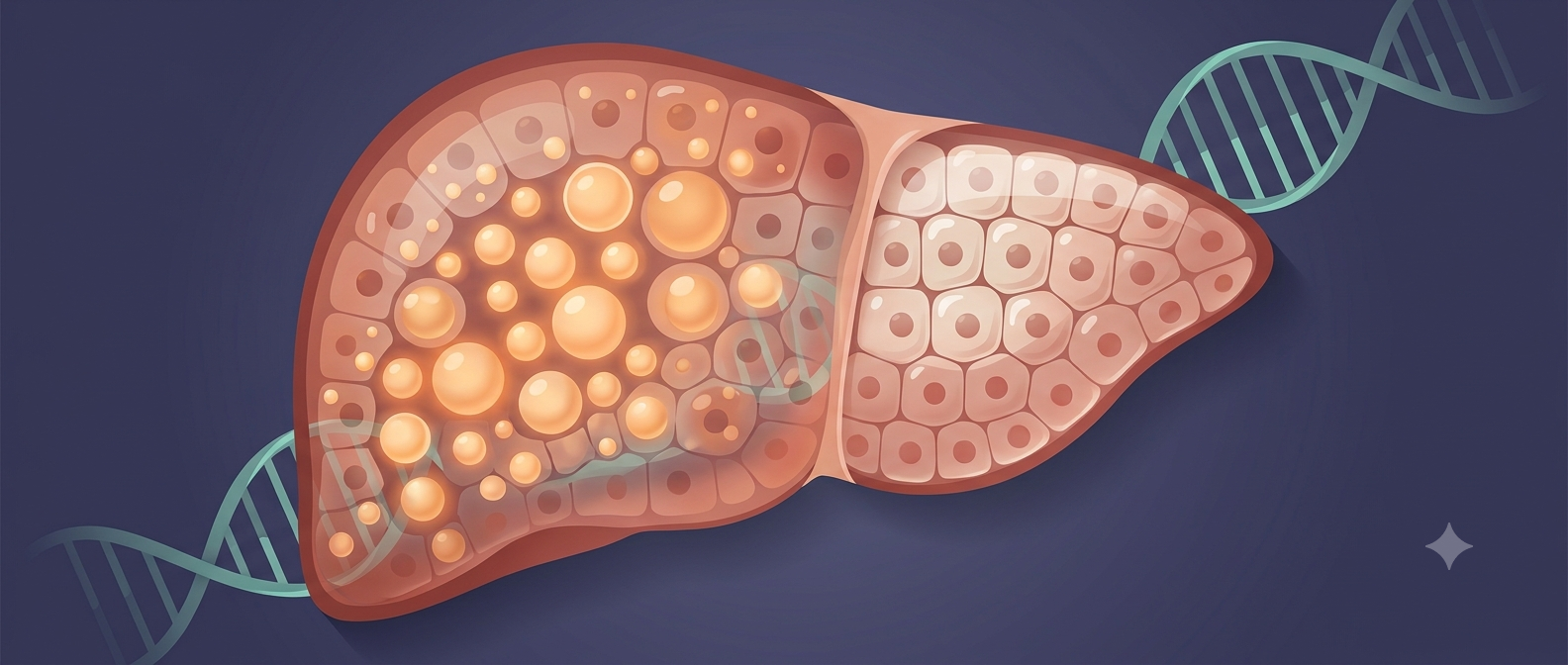 A schematic illustration of fat droplet accumulation in liver cells and what happens when CIDEB is switched off